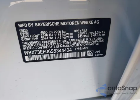 2025 BMW X1 xDrive28I from USA, damaged, VIN WBX73EF06S5344404